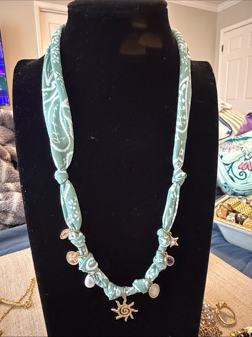 Mint Green Bandana-Style Charm Necklace - Women Jewelry